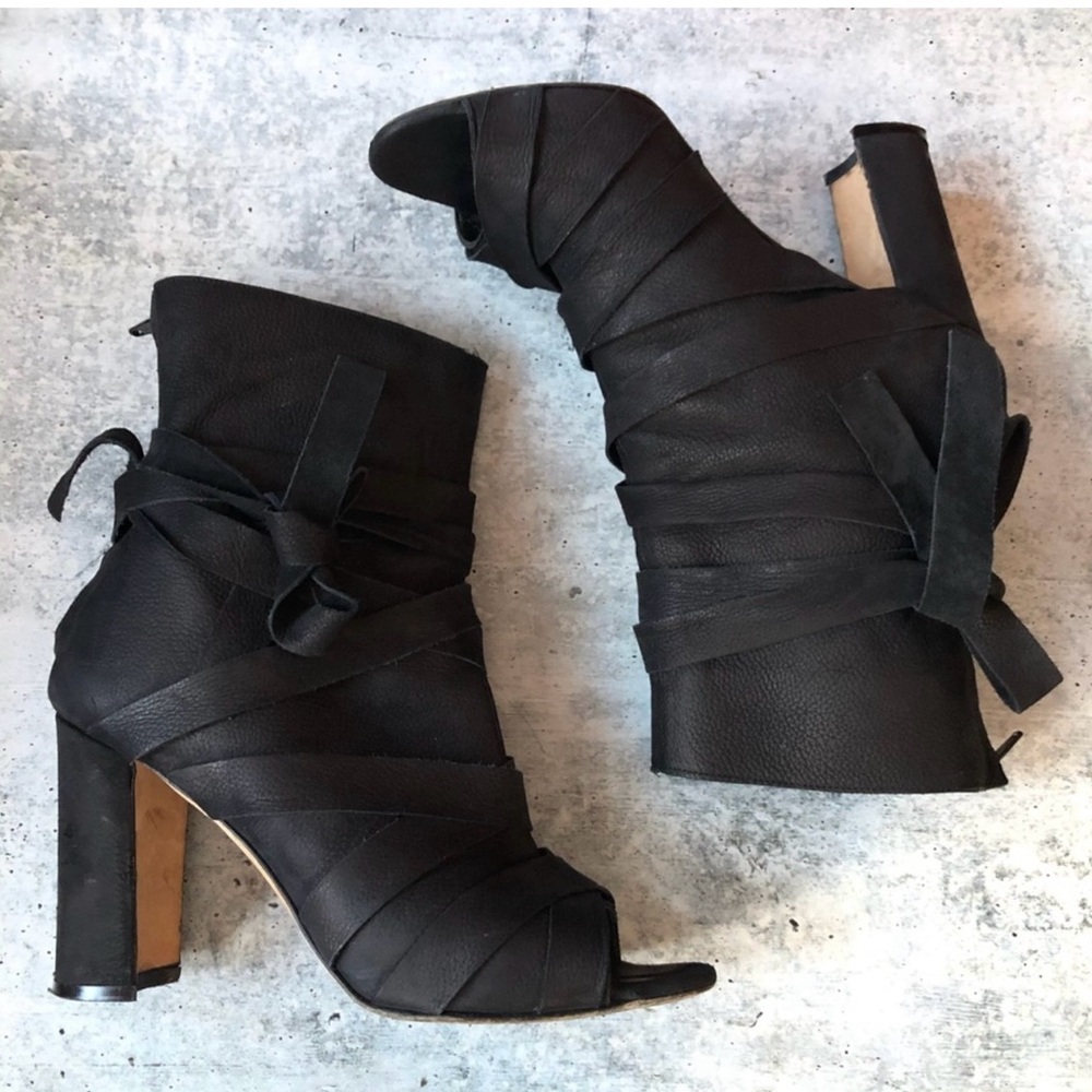 Manolo Blahnik Black Wrap Heeled Booties